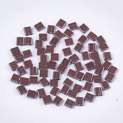 Coconut Brown 2-Hole Opaque Glass Seed Beads, Lustered, Rectangle, Coconut Brown, 5x4.5~5.5x2~2.5mm, Hole: 0.5~0.8mm