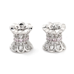 Pink Латунные микропаве из прозрачного кубического циркония, без кадмия, без никеля и без свинца, колонка, платина, волнистый край, розовые, 8.2x8 мм, отверстие : 1.8 мм