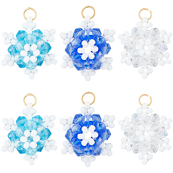 (52) Непрозрачная лаванда 12шт 3цвета стеклянные бусины снежинки подвески, со стеклянными и 304 нержавеющими кольцами для прыжков, реальный 18 k позолоченный, граненые, разноцветные, 18x16x8 мм, отверстие : 3 мм, 4 шт / цвет