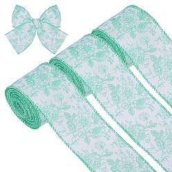 Весенне-зеленый Лента из искусственной ткани из полиэстера, цветочным узором, плоский, весенний зеленый, 2-1/2 дюйм (63 мм), около 5.00 ярдов (4.57 м) / рулон