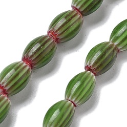 Светло-зеленый Коричневый Handmade millefiori lampwork beads strands, рис, оливковый, 11~12x7~8 мм, отверстие : 0.9 мм, около 31 шт / нитка, 13.98~14.37 дюйм (35.5~36.5 см)