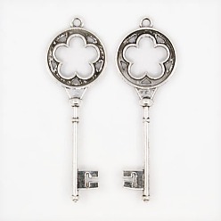 Античное Серебро Тибетский сплав стиля большие кулоны, без свинца и без кадмия, отмычка, античное серебро, 77x26x3 мм, отверстие : 3 мм