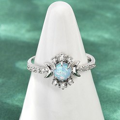 Платина Латунные микро проложить пальцев кольца кубического циркония, луна, cmолой, платина, лоток : 11.5x12 мм, размер США 9 3/4 (19.5 мм)