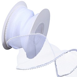 Белый Полиэфирные ленты, с пластиковыми бусинами из искусственного жемчуга, белые, 2-3/8 дюйм (60 мм), около 5.00 ярдов (4.57 м) / рулон