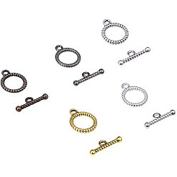 Mixed Color Tibetan Style Toggle Clasps, Mixed Color, Ring: 13x16mm, Bar :6x18mm, Hole: 2mm, 100sets/box