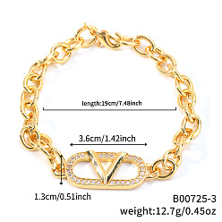 Золотой Браслеты из латунных овальных звеньев с микропаве из прозрачных кубических цирконий для женщин, золотые, 7-1/2x1/2 дюйм (19x1.3 см), ссылка: 36 mm