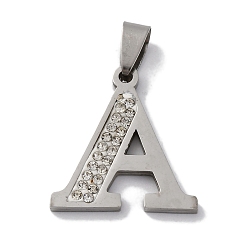 Letter A 201 подвески из нержавеющей стали, со стразами, буквы, буква a, 25x23x2 мм, отверстие : 6x3 мм