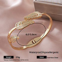 Feuille 304 Bracelets manchettes articulés en acier inoxydable pour femmes, or, feuille, diamètre intérieur: 2.36 pouce (6 cm)