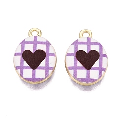 Medium Orchid Valentine's Day Printed Alloy Pendants, Rack Plating, Oval & Heart Charms, Cadmium Free & Nickel Free & Lead Free, Golden, Medium Orchid, 20x13.5x4mm, Hole: 1.8mm