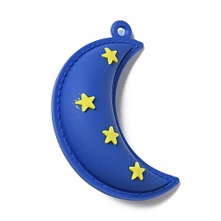 Royal Blue PVC Plastic Big Pendants, Moon with Star, Royal Blue, 54x31x18mm, Hole: 2.5mm