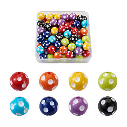 Mixed Color 80Pcs 8 Colors Opaque Resin Beads, Round with Polka Dot Pattern, Mixed Color, 18mm, Hole: 1.5mm