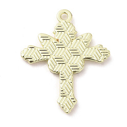 Pink Light Gold Plated Alloy Enamel Pendants, Cross with Butterfly Charm, Pink, 30x24x2mm, Hole: 1.6mm