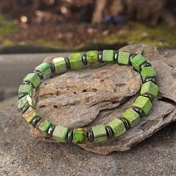 Имперская яшма Эластичные браслеты из окрашенных кубиками бусин натуральной императорской яшмы и синтетического немагнитного гематита для женщин и мужчин., регулируемый