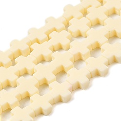 Бланшированный Миндаль Синтетические коралловые бусины ниток, окрашенные, крестик, бланшированный миндаль, 7.5~8.5x8~9x3~3.5 мм, отверстие : 1 мм, около 40 шт / нитка, 12.5 дюйм ~ 12.7 дюйм (31.8~32.3 см)