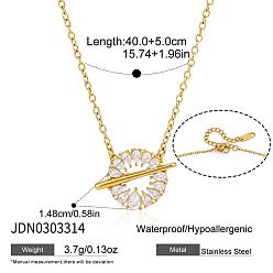 Golden 304 Stainless Steel Pave Clear Cubic Zirconia Flower Pendant Necklaces for Women, Golden, 15.75 inch(40cm)