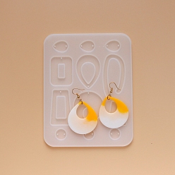 White Earring Pendant Silicone Molds, Resin Casting Molds, For UV Resin, Epoxy Resin Jewelry Making, Mixed Shapes, White, 156x122x4mm, Hole: 1.5mm