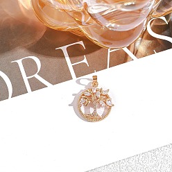 Прозрачный Из нержавеющей стали горный хрусталь подвески, плоский круглый с подвесками в виде деревьев, прозрачные, 20x18 мм