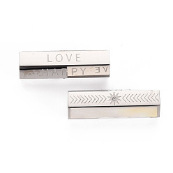 Stainless Steel Color 304 Stainless Steel Beads, with Shell and Rhinestone, Hexagonal Prism with Word Love & Happy, Stainless Steel Color, 25.5x9x8mm, Hole: 1.6mm