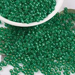 (RR646) Dyed Dark Mint Green Silverlined Alabaster Миюки круглые бусины рокайль, японский бисер, (rr 646) окрашенный темно-мятно-зеленый серебристый алебастр, 8/0, 3 мм, отверстие : 1 мм, о 422~455шт / бутылка, 10 г / бутылка
