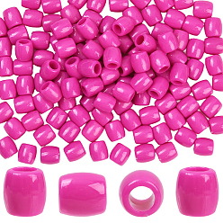 Ярко-Розовый 120шт непрозрачные шарики из смолы, бусины с большим отверстием, колонка, ярко-розовый, 12x11 мм, отверстие : 6.5 мм