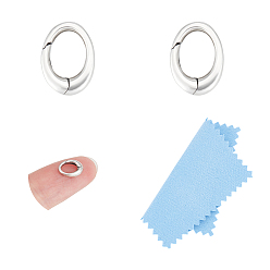 Античное Серебро 2 шт. 925 Кольца с пружинным затвором из стерлингового серебра, овальные, с замшевой тканью из поликарбоната квадратной серебряной полировальной салфеткой, античное серебро, 1 мм, внутренний диаметр: 9x6x2 мм