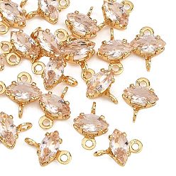 Light Coral SHEGRACE Brass Pave Cubic Zirconia Horse Eye Connector Charms, Cadmium Free & Nickel Free & Lead Free, Long-Lasting Plated, Real 18K Gold Plated, Light Coral, 8.5x6x3.5mm, Hole: 1mm and 1.2mm