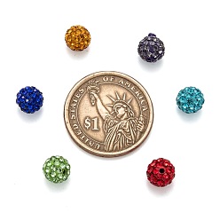 Mixed Color Pave Disco Ball Beads, Polymer Clay Rhinestone Beads, Grade A, Round, Mixed Color, PP12(1.8~1.9mm), 8mm, Hole: 1mm