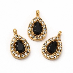 Черный Вакуумное покрытие pvd 304 подвески из нержавеющей стали с кубическим цирконием, со стразами, слезинки, чёрные, 13.5x8.5x4 мм, отверстие : 1.8 мм