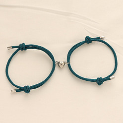 Светлый Морско-зеленый Магнитные плетеные браслеты из сплава в форме сердца для пары подруг, светло-зеленый, 5-1/2~10-1/4 дюйм (14~26 см)