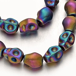 (966) Внутренний цвет Кристалл / Лиловато-лиловый на подкладке Гальванизировать немагнитных синтетический гематит нитей бисера, матовые, череп, с покрытием разноцветным, 10x8x8 мм, отверстие : 1 мм, около 40 шт / нитка, 15.7 дюйм