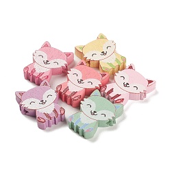 (52) Непрозрачная лаванда Бусины из натурального клена, окрашенные распылением, лиса, разноцветные, 23x18.5x5 мм, отверстие : 2 мм, Около 617 шт / 500 г