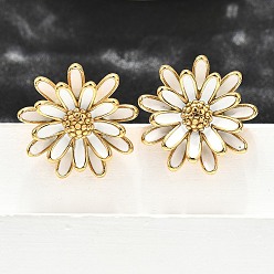 Настоящее золото 18K 304 серьги-гвоздики из нержавеющей стали в виде цветов для женщин, с эмалью, реальный 18 k позолоченный, 24 мм