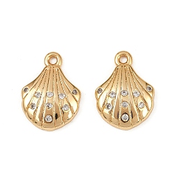 Shell Shape Подвески из латуни с микропаве из кубических цирконий на тему океана, долговечный, без никеля , реальный 18 k позолоченный, формы раковины, 15x11x2.5 мм, отверстие : 1.2 мм