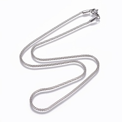Stainless Steel Color Non-Tarnish 304 Stainless Steel Mesh Chain Necklaces, with Lobster Claw Clasps, Stainless Steel Color, 18.11 inch(46cm)