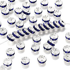 Сапфир Латунь марки А горный хрусталь Spacer бисер, прямой фланец, рондель, серебряные, сапфир, 8x3.8 мм, отверстие : 1.5 мм