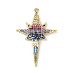 Настоящее золото 18K Латунные микро проложить кубического циркония подвески, звезда, долговечный, без кадмия и без свинца, стойки покрытие, реальный 18 k позолоченный, 41x27.5x2 мм, отверстие : 1.2 мм