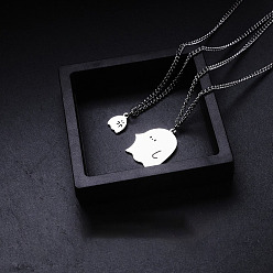 Ghost 304 Парные кулоны-подвески с белой эмалью из нержавеющей стали, цвет нержавеющей стали, призрак, 23.62 дюйм (60 см), кулон: 31x26 мм & 11x10 мм, 2 шт / комплект