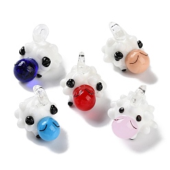 Mixed Color Handmade Lampwork Pendants, Sheep, Mixed Color, 23x20x23mm, Hole: 3.5x2.5mm