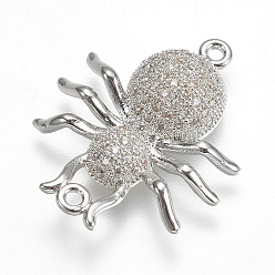 Platinum Brass Micro Pave Cubic Zirconia Links, Clear, Insect, Platinum, 23x19x4.5mm, Hole: 1mm
