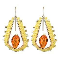 Желтый Серьги с подвесками из семян ручной работы, с  латунными крючками для серег, слеза, золотые, желтые, 36.5x21 мм