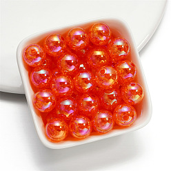 Orange Red Baking Paint Crackle Glass Beads, Round, Orange Red, 16mm, Hole: 2mm, 10pcs/bag