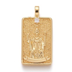 Настоящее золото 18K Латунные микропаве прозрачные подвески с фианитом, талисманы карт таро, иерофант или папа, реальный 18 k позолоченный, 30x15x4 мм, отверстие : 3~4 мм