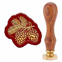 Other Plants Латунный восковой конверт для печати подарков, с деревянной ручкой, шишка, 26.4x24.4 мм