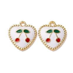 Золотой Подвески из эмали и сплава, сердце с вишневым шармом, золотые, 17.5x15.5x3.5 мм, отверстие : 1.8 мм