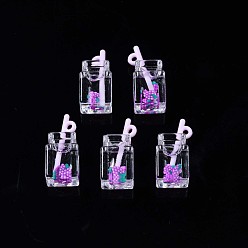 Орхидея Подвески из смолы с имитацией напитка, виноградная полимерная глина внутри, с акриловой бутылкой, сиреневые, 25~28x12x11 мм, отверстие : 1.8 мм