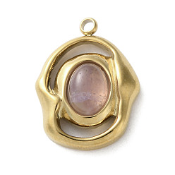 Аметист Подвески из натурального аметиста , овальные амулеты, с 304 установками из нержавеющей стали, реальный 18 k позолоченный, 21x16x6 мм, отверстие : 1.8 мм