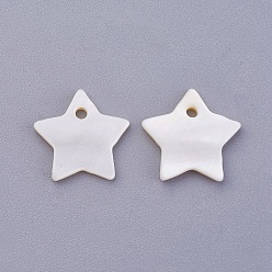 White Shell Pendants, Dyed, Star Charms, White, 12x2mm, Hole: 1.2mm