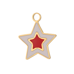 Настоящее золото 18K 304 нержавеющей стальной эмали подвески, звезды прелести, ионное покрытие (ip), долговечный, реальный 18 k позолоченный, 19x15 мм, отверстие : 2.5 мм