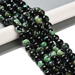 Темно-Зеленый Природные пожары треск агат бисер нитей, окрашенная и подогревом, граненые, круглые, темно-зеленый, 10 мм, отверстие : 0.8 мм, около 37 шт / нитка, 14'' (35.5 см)