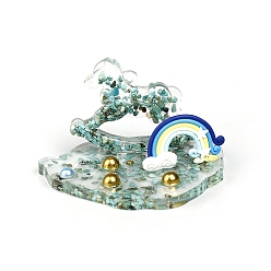 Синтетическая Бирюза Смоляная радужная лошадка-качалка украшение для витрины, с синтетической бирюзовой крошкой внутри статуэток для украшения домашнего офиса, 130x100x80 мм